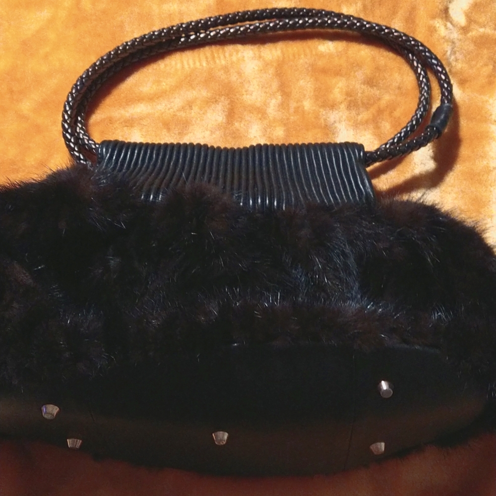PAOLO masi large mink and leather hand bag